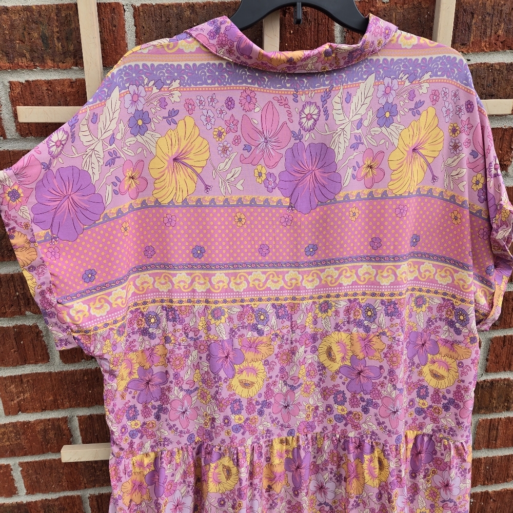 NEW Umgee Floral Print V-Neck Tiered Dress Pink XL - Picture 10 of 10